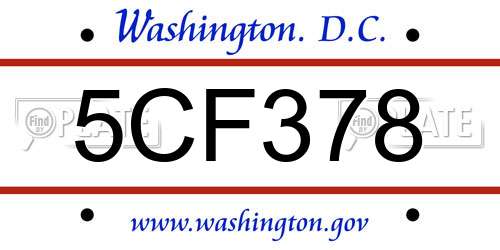 5CF378 District Of Columbia License Plate