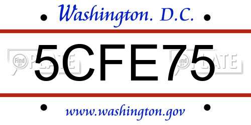 5CFE75 District Of Columbia License Plate