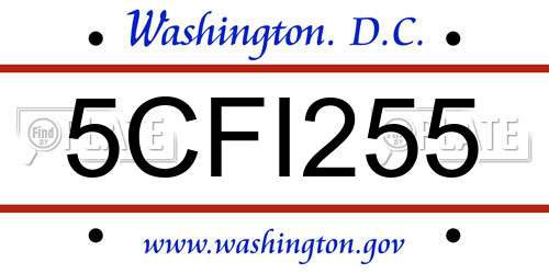 5CFI255 District Of Columbia License Plate