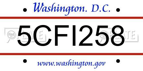 5CFI258 District Of Columbia License Plate