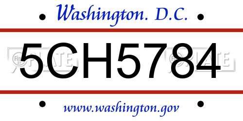 5CH5784 District Of Columbia License Plate