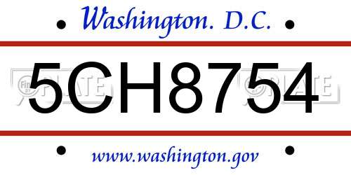 5CH8754 District Of Columbia License Plate