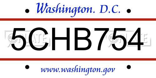 5CHB754 District Of Columbia License Plate