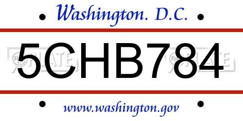 5CHB784 District Of Columbia License Plate