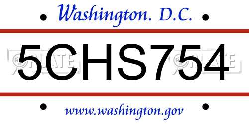 5CHS754 District Of Columbia License Plate