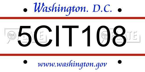 5CIT108 District Of Columbia License Plate