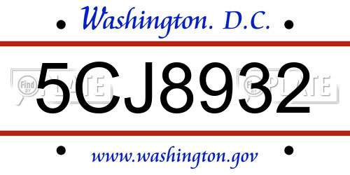 5CJ8932 District Of Columbia License Plate