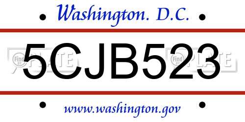 5CJB523 District Of Columbia License Plate