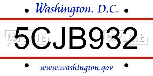 5CJB932 District Of Columbia License Plate