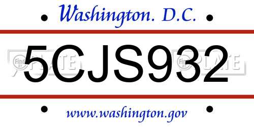 5CJS932 District Of Columbia License Plate
