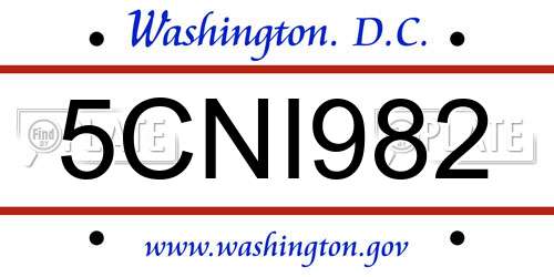 5CNI982 District Of Columbia License Plate