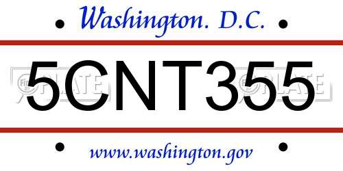 5CNT355 District Of Columbia License Plate