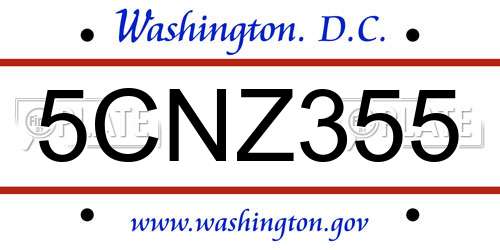 5CNZ355 District Of Columbia License Plate