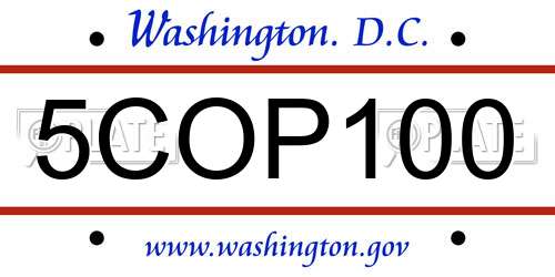 5COP100 District Of Columbia License Plate