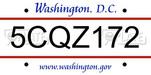 5CQZ172 District Of Columbia License Plate