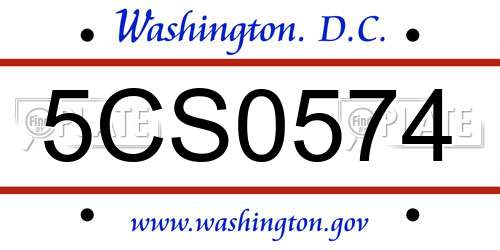 5CS0574 District Of Columbia License Plate
