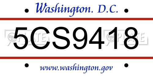5CS9418 District Of Columbia License Plate