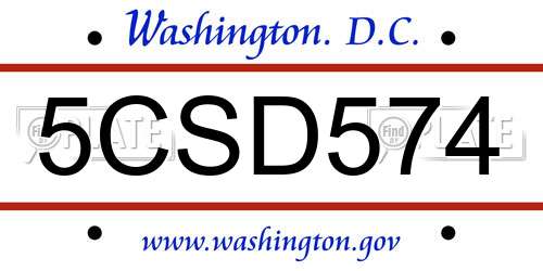5CSD574 District Of Columbia License Plate