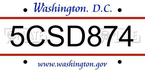 5CSD874 District Of Columbia License Plate