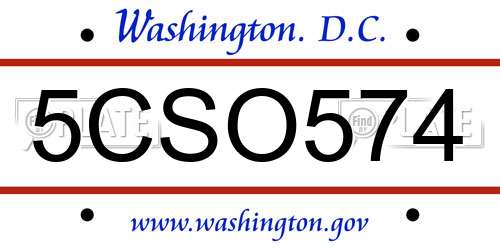 5CSO574 District Of Columbia License Plate