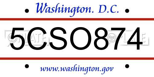 5CSO874 District Of Columbia License Plate