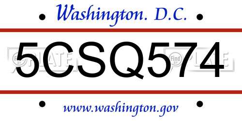 5CSQ574 District Of Columbia License Plate