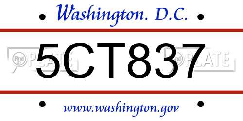 5CT837 District Of Columbia License Plate