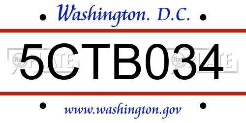 5CTB034 District Of Columbia License Plate