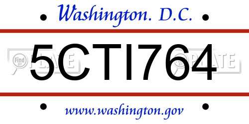 5CTI764 District Of Columbia License Plate