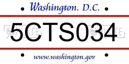 5CTS034 District Of Columbia License Plate