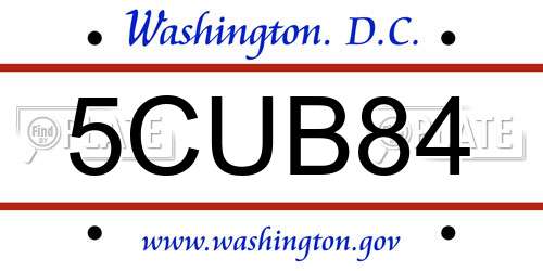 5CUB84 District Of Columbia License Plate