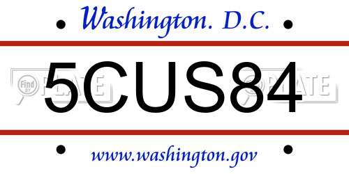 5CUS84 District Of Columbia License Plate