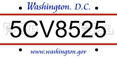 5CV8525 District Of Columbia License Plate
