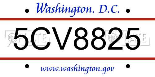 5CV8825 District Of Columbia License Plate