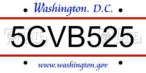5CVB525 District Of Columbia License Plate