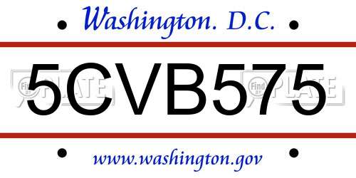 5CVB575 District Of Columbia License Plate
