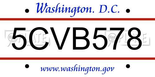5CVB578 District Of Columbia License Plate