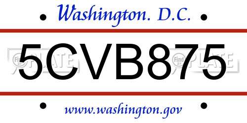 5CVB875 District Of Columbia License Plate