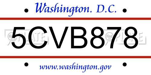 5CVB878 District Of Columbia License Plate