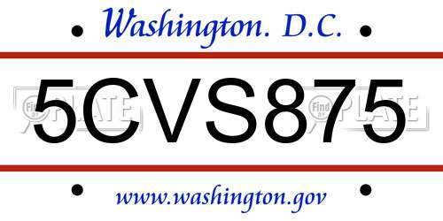 5CVS875 District Of Columbia License Plate