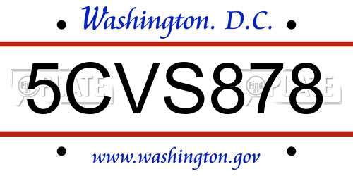5CVS878 District Of Columbia License Plate