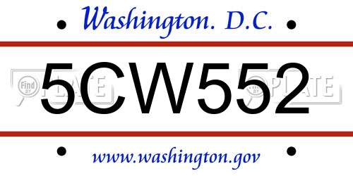 5CW552 District Of Columbia License Plate