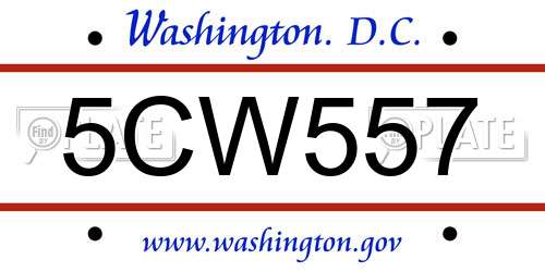 5CW557 District Of Columbia License Plate