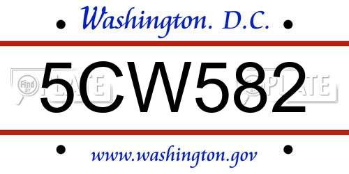 5CW582 District Of Columbia License Plate