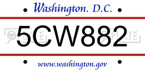 5CW882 District Of Columbia License Plate