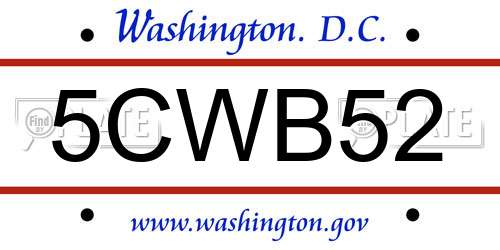 5CWB52 District Of Columbia License Plate