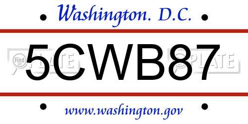 5CWB87 District Of Columbia License Plate