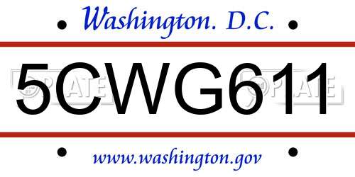 5CWG611 District Of Columbia License Plate