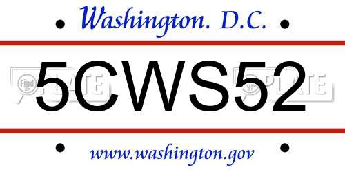 5CWS52 District Of Columbia License Plate