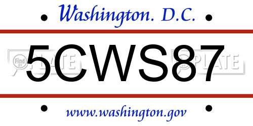 5CWS87 District Of Columbia License Plate